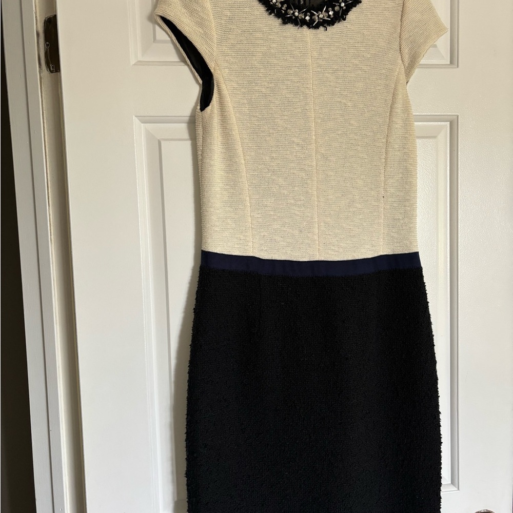 Rebecca Taylor Cream and Black Ribbed Sheath Dress